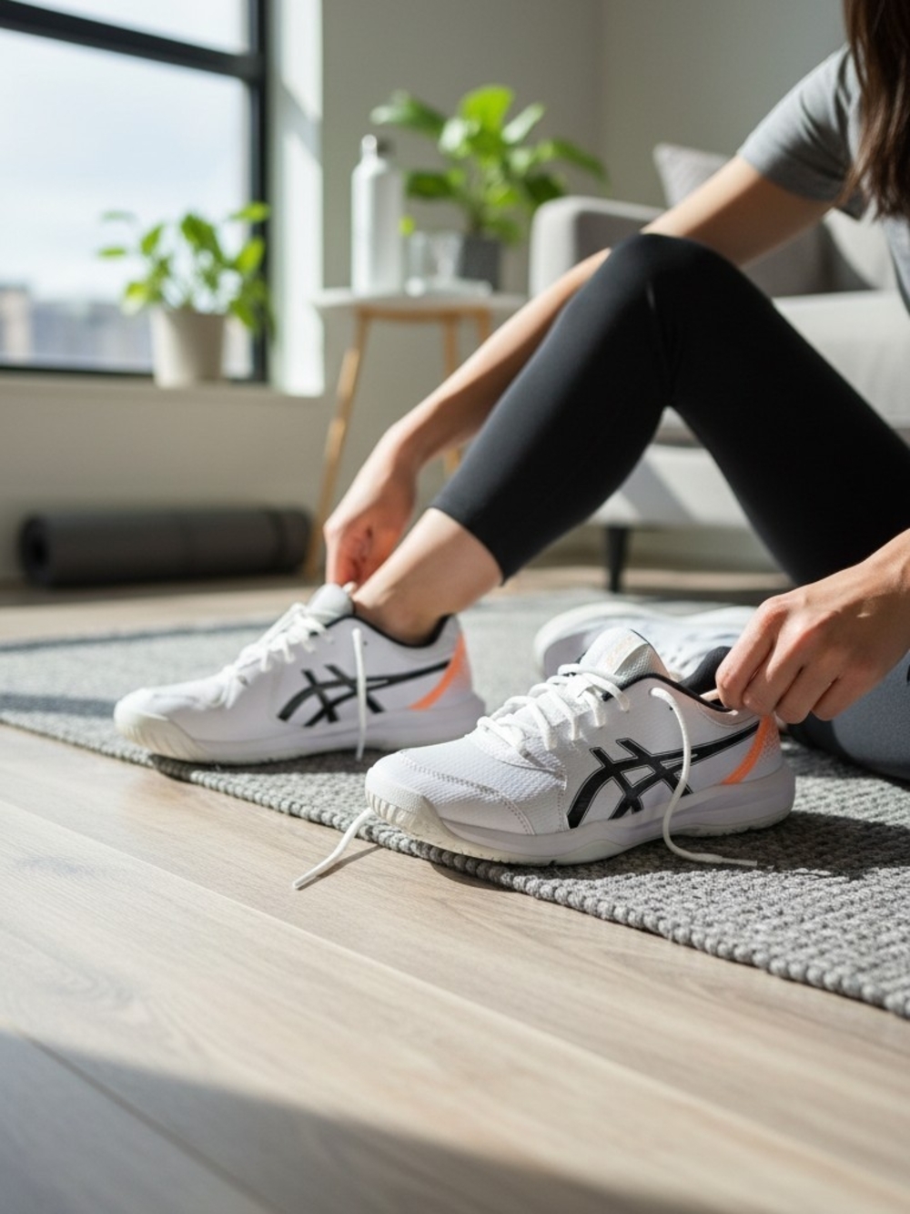 ASICS Women's White Running Sneakers with Black Logo and Orange Accent